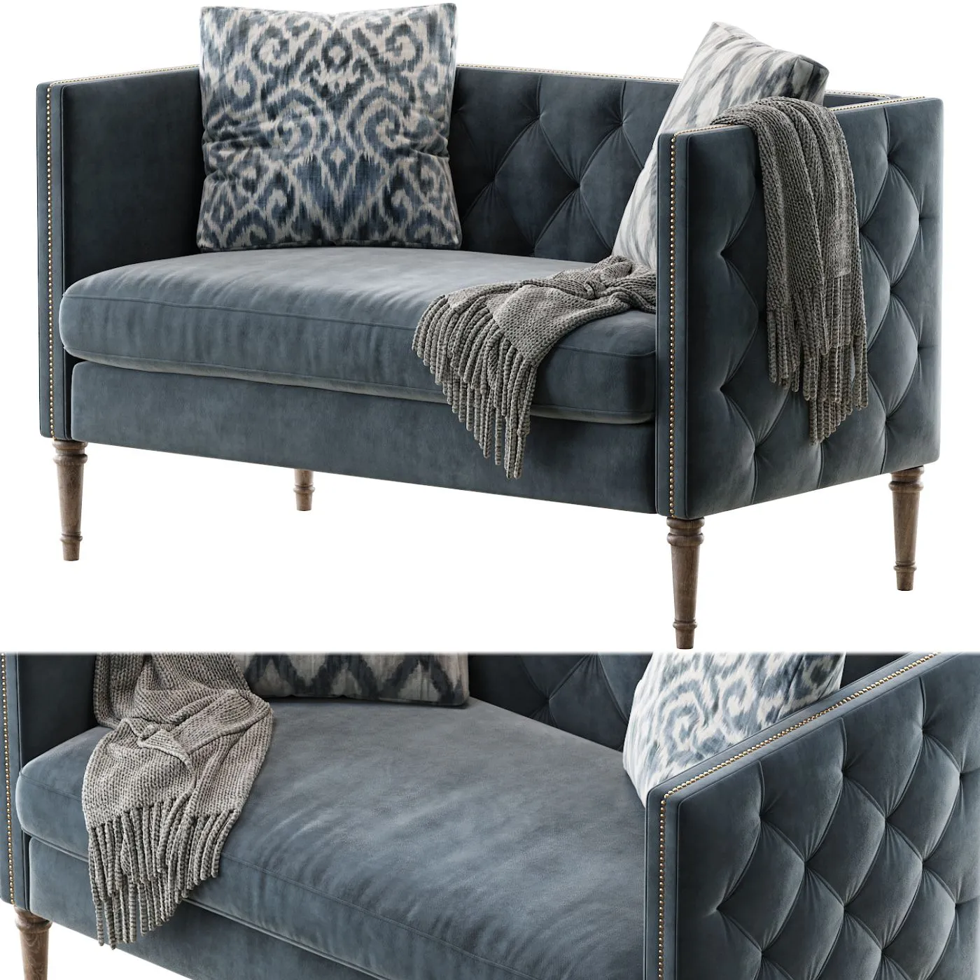 Vanves chesterfield settee 3D Model