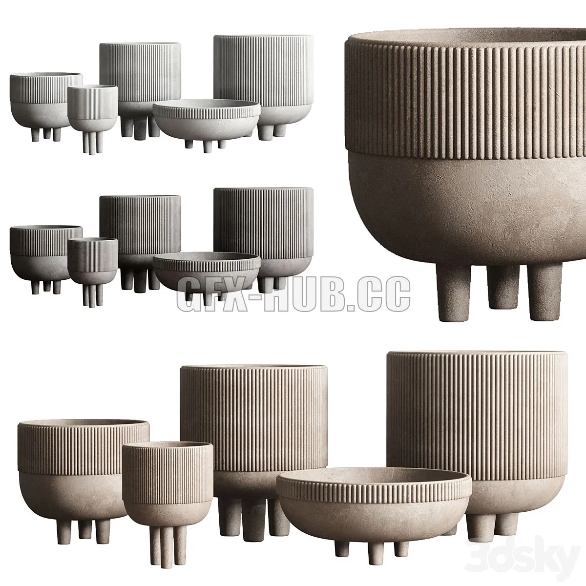 Vase Concrete Indoor Outdoor Set 03 3D Model