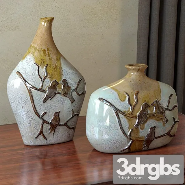 Vase With Real Life Birds 3D Model Download
