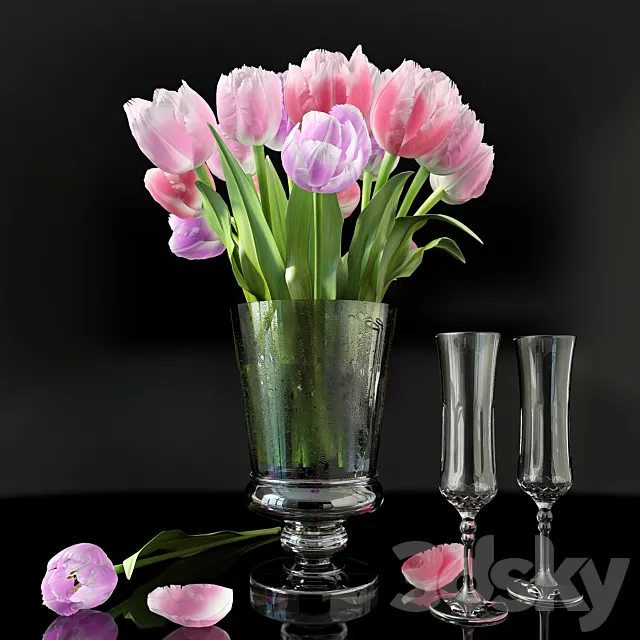 Vase with tulips 3D Model Vase with tulips 3D Model