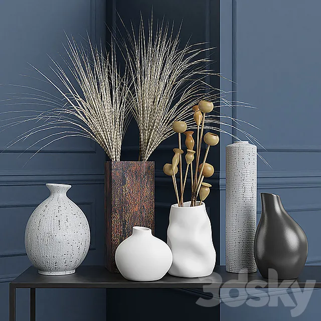 Vases and dried flowers 3DModel