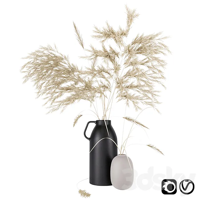 Vases set by H & M with pampas grass 3DModel