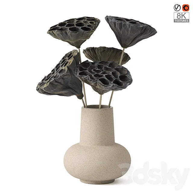 Vases with dried plant 3D Model Vases with dried plant 3D Model