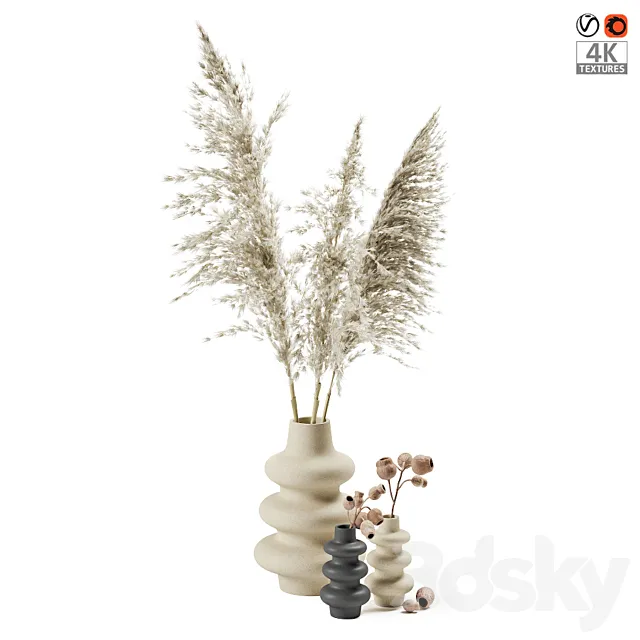 Vases with dried plants 3DModel Vases with dried plants 3DModel