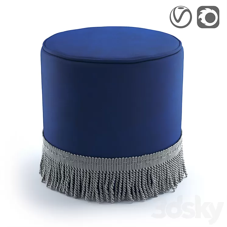 Velor pouf with fringe Ramona 3D Model Velor pouf with fringe Ramona 3D Model