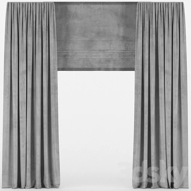 Velvet curtains with roman 3D Model Velvet curtains with roman 3D Model