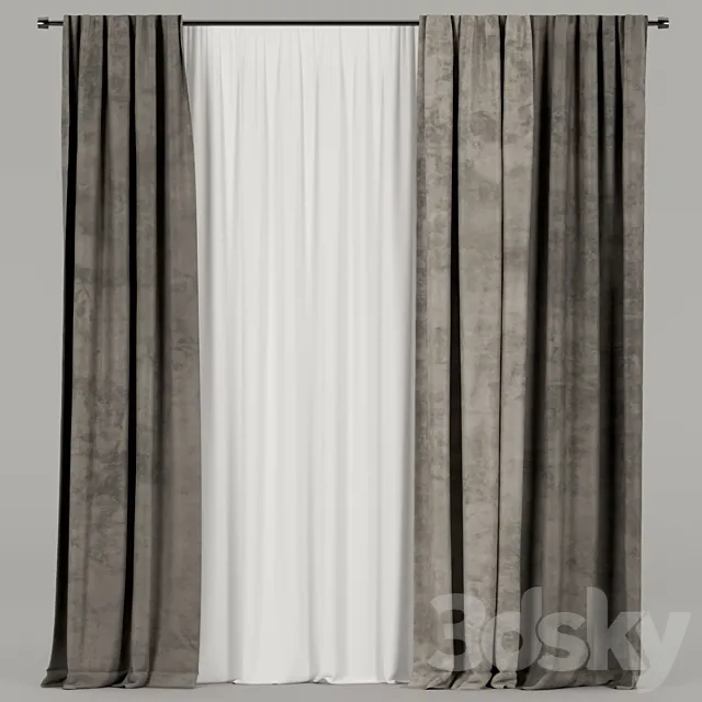 Velvet curtains with tulle. 3D Model Velvet curtains with tulle. 3D Model