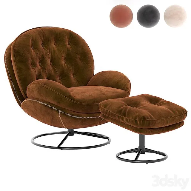 Velvet Swivel Accent Chair with Ottoman Set 3D Model