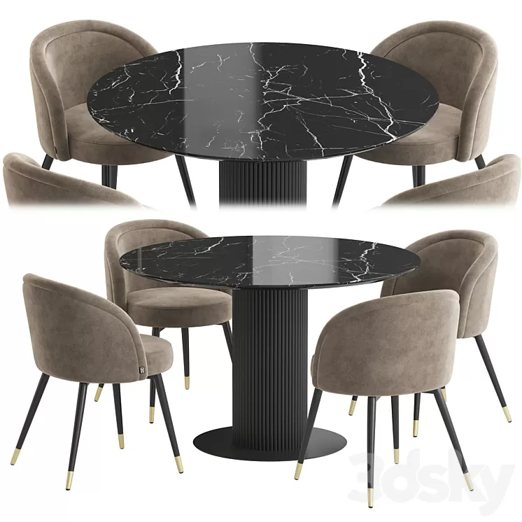 Velvet table Chloe chair TOK Dining set 3D Model Free Download