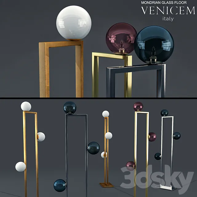 VeniceM mondrian glass floor lamp 3D Model VeniceM mondrian glass floor lamp 3D Model
