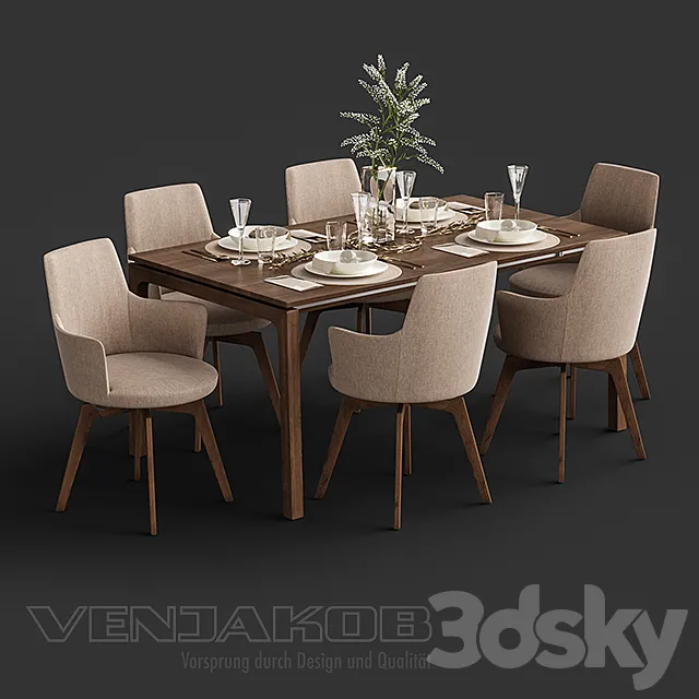 Venjakob Alexia Chair with Dining Table ET388 3DModel