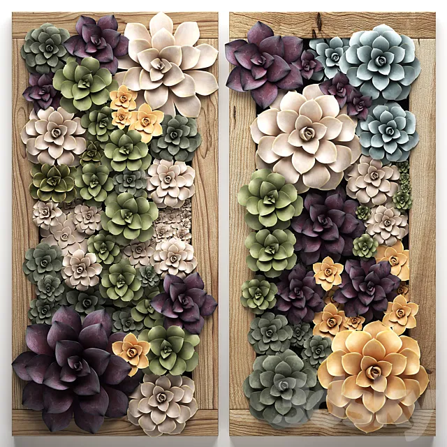 Vertical gardening home garden in a wall pot frame of succulents Echeveria painting. Set 54 3D Model Vertical gardening home garden in a wall pot frame of succulents Echeveria painting. Set 54 3D Model