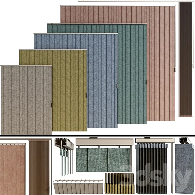 Vertical roller blinds set 3D Model