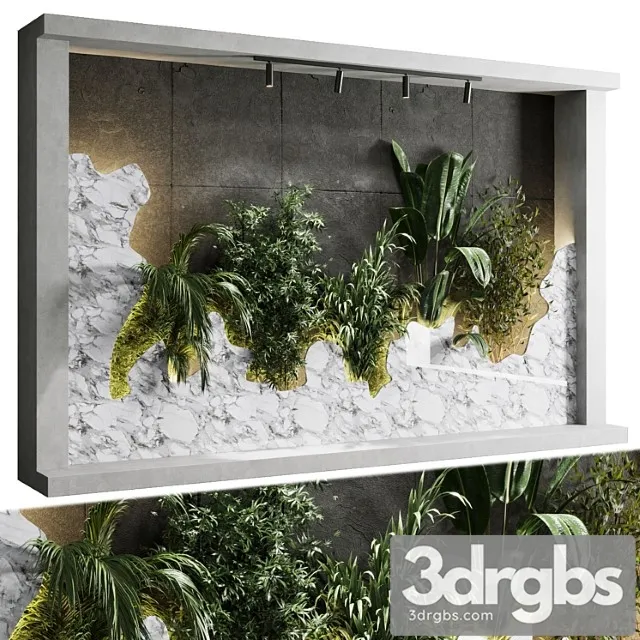 Vertical wall garden with concrete frame – wall decor houseplants indoor 02 3D Model Download