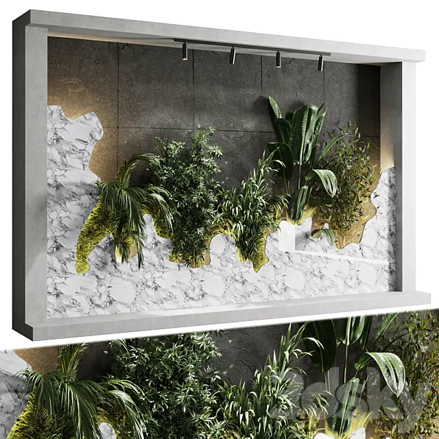 Vertical Wall Garden With concrete frame – wall decor houseplants indoor 02 3DModel Vertical Wall Garden With concrete frame – wall decor houseplants indoor 02 3DModel
