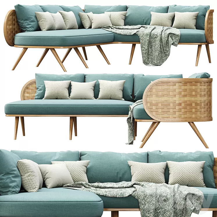 Victoria wooden rattan corner sofa XY40 / Rattan corner sofa 3D Model