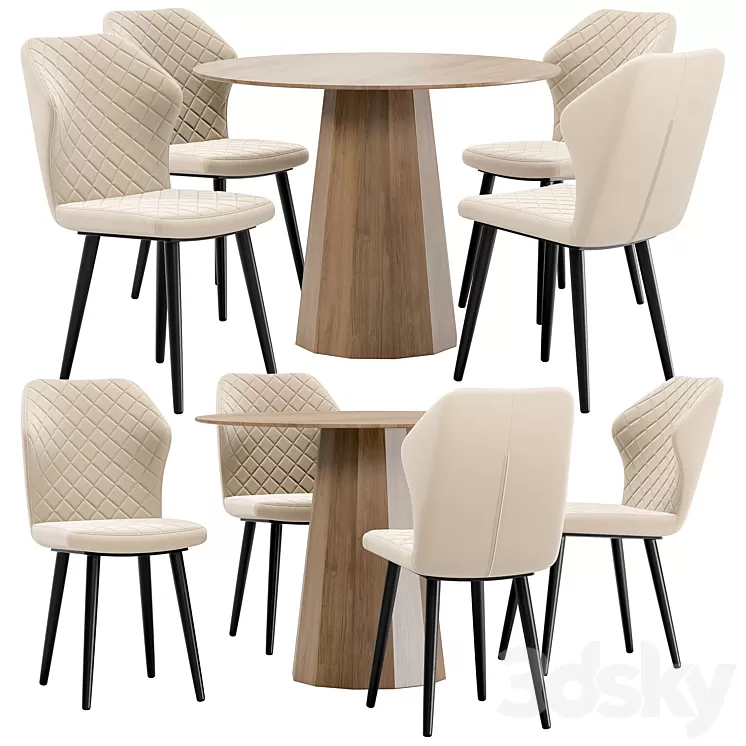 Villa dining chair and Tarf table 3D Model Free Download