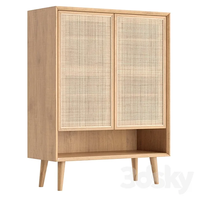 Villey Japandi Natural Shoe Storage Cabinet Rattan 3D Model Villey Japandi Natural Shoe Storage Cabinet Rattan 3D Model