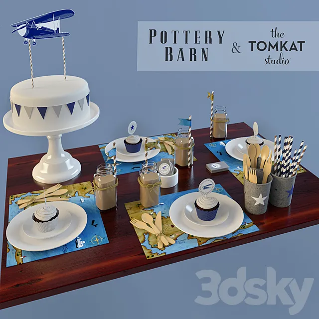 Vintage airplane table set Pottery barn 3D Model