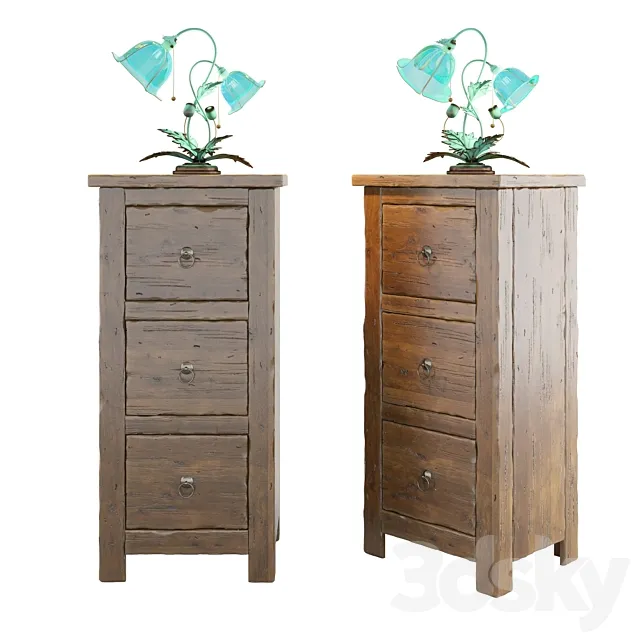 Vintage cabinet with art nouveau lamp 3DModel