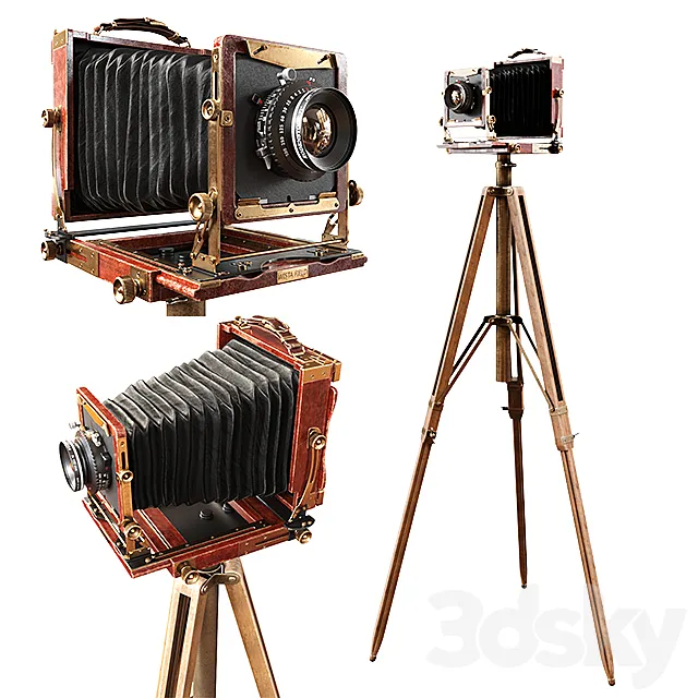Vintage camera on a tripod 3D Model Vintage camera on a tripod 3D Model