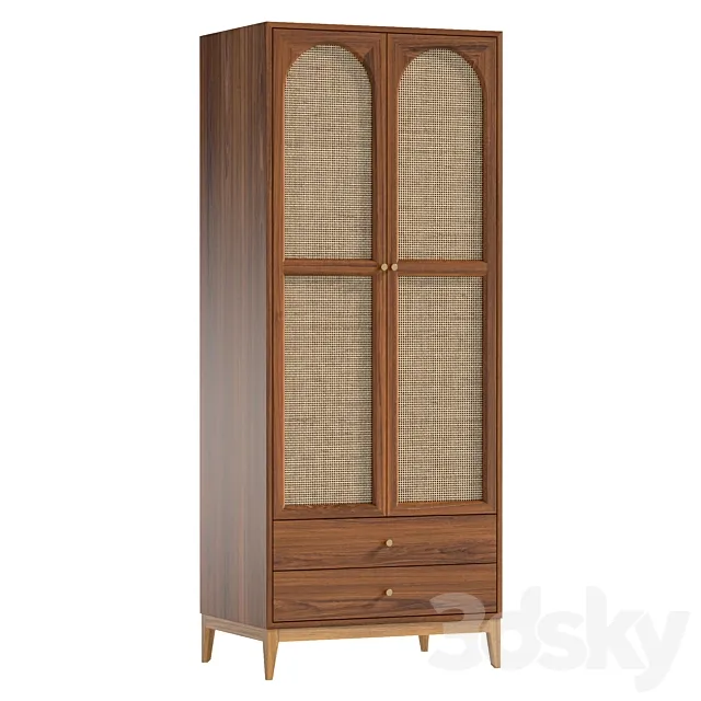 Vintage Cocoa Ash Wood Unfixed Wardrobe Closet 3D Model