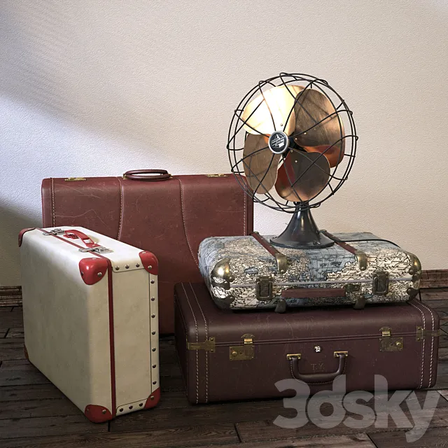 Vintage Fan & Suitcases 3DModel Vintage Fan & Suitcases 3DModel