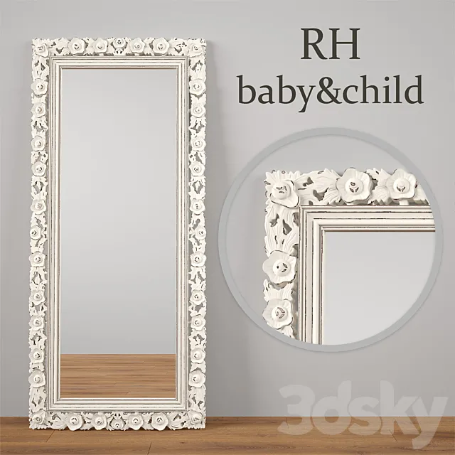 VINTAGE HAND-CARVED FLORAL LEANER MIRROR 3DModel