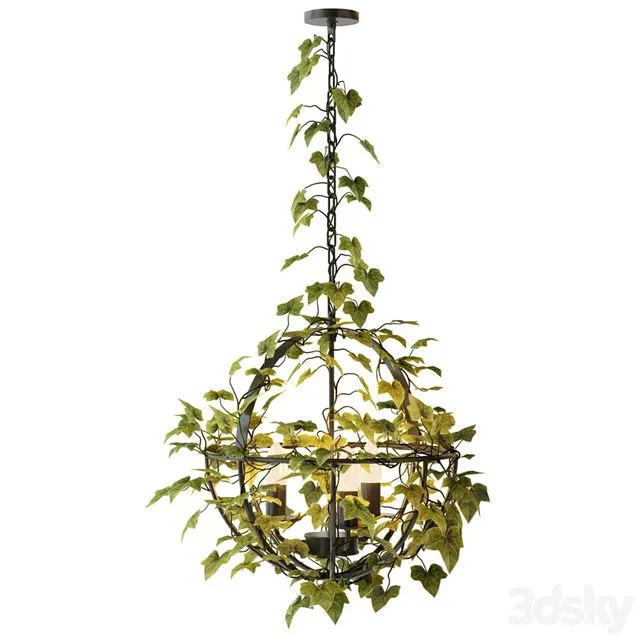 Vintage industrial spherical chandelier with ivy 3D Model