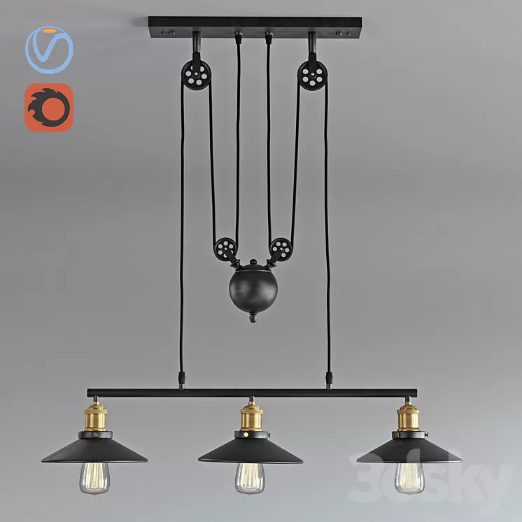 Vintage Loft Industrial LED American Country pulley pendant light 3D Model Vintage Loft Industrial LED American Country pulley pendant light 3D Model