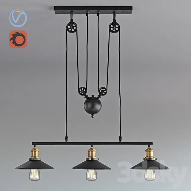Vintage Loft Industrial LED American Country pulley pendant light 3DModel Vintage Loft Industrial LED American Country pulley pendant light 3DModel
