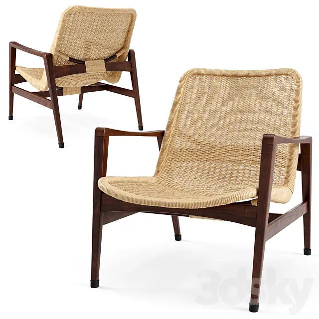 Vintage Lounge Chair Manufactured by Yamakawa Rattan 3D Model