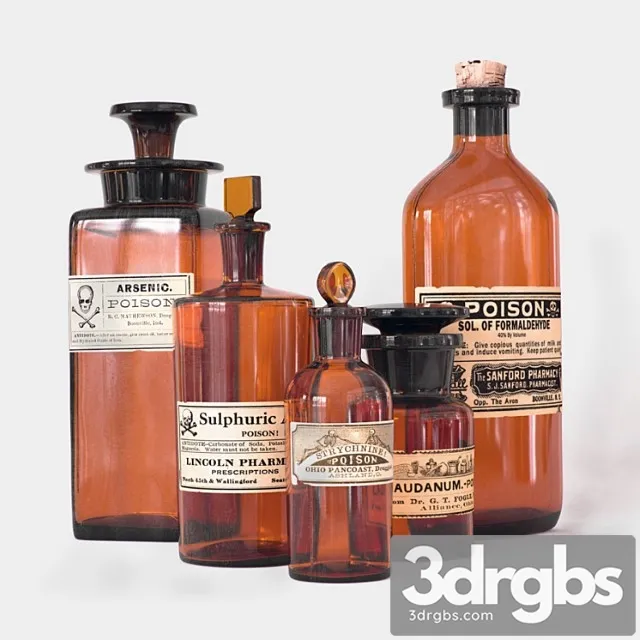 Vintage Poison Bottles 3D Model Download