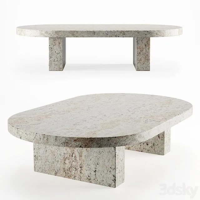Vintage travertine oval coffee table 3D Model