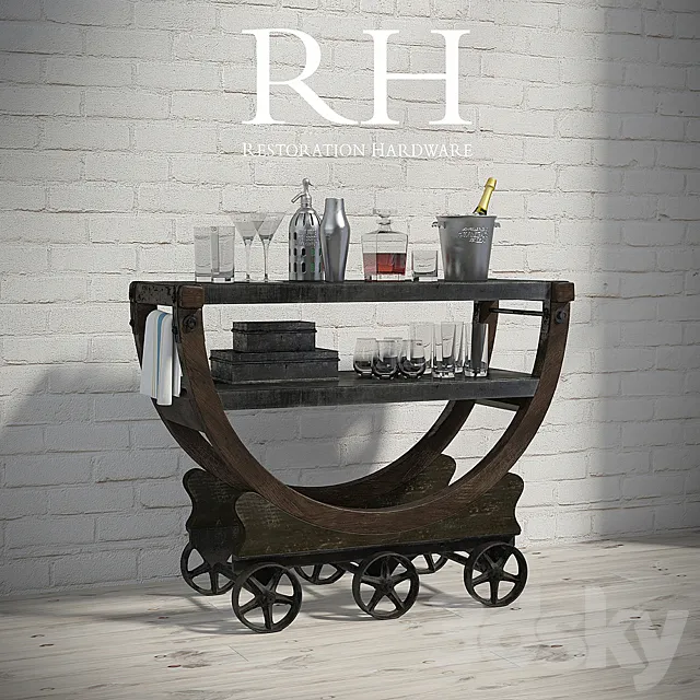 VINTAGE WALLPAPER FACTORY BAR CART 3D Model VINTAGE WALLPAPER FACTORY BAR CART 3D Model