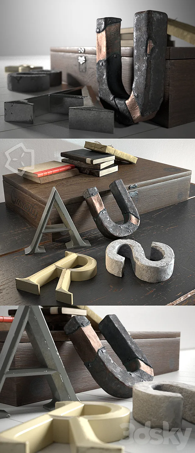 Vintage Wood Box set by me 3D Model