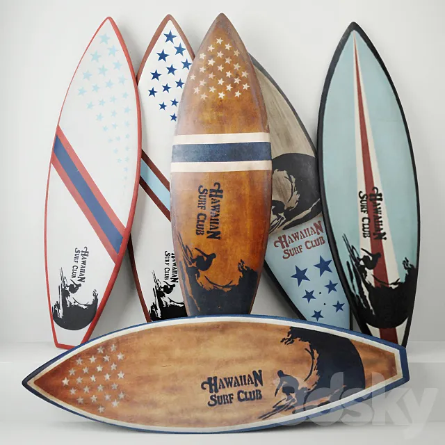 Vintage Wooden Surfboards _ Jeffan 3DModel Vintage Wooden Surfboards _ Jeffan 3DModel