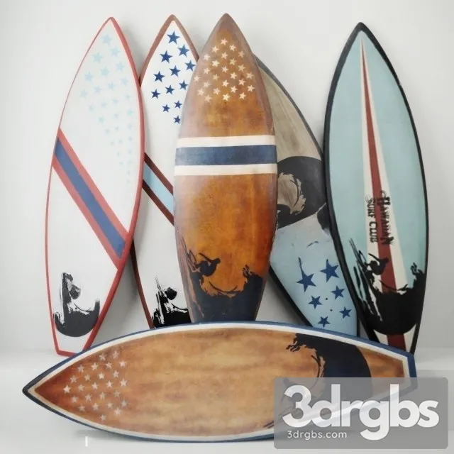 Vintage Wooden Surfboards Jeffan 3D Model Download
