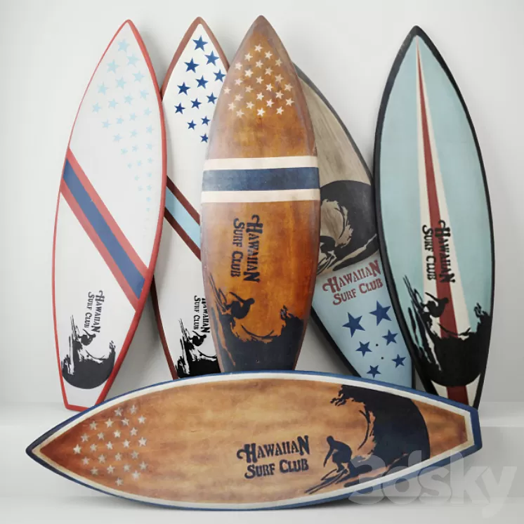 Vintage Wooden Surfboards \/ Jeffan 3D Model