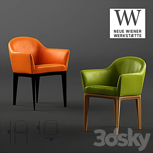 Vitoria Chair with armrests by Neue Wiener Werkstatte 3D Model