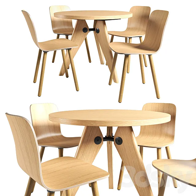 Vitra Table Gueridon and Chair HAL Ply Wood 3D Model