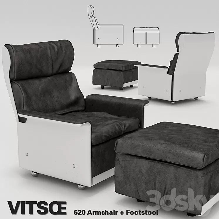 Vitsoe 620 Armchair + Footstool 3D Model
