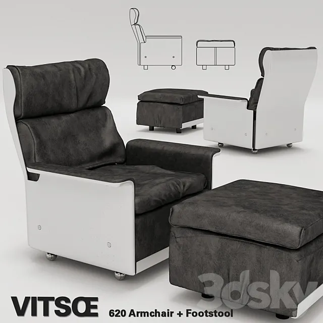 Vitsoe 620 Armchair + Footstool 3DModel