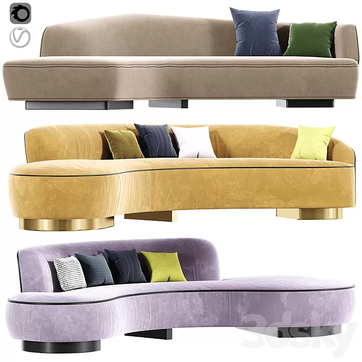 Vladimir Kagan Curve Sofa Set 3D Model