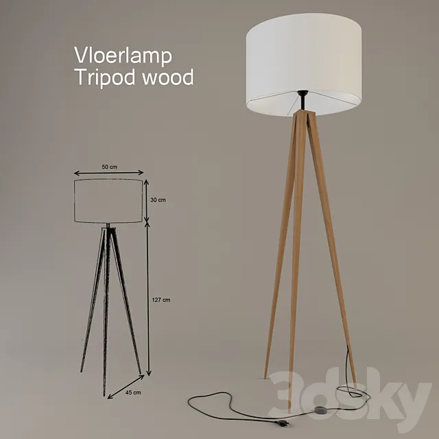 Vloerlamp Tripod wood 3DModel Vloerlamp Tripod wood 3DModel