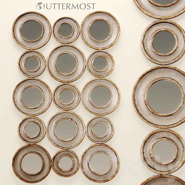 Vobbia Metal Circles Mirror. Uttermost. mirror. circle. discs. wall decor. Aged. panel. decorative 3DModel