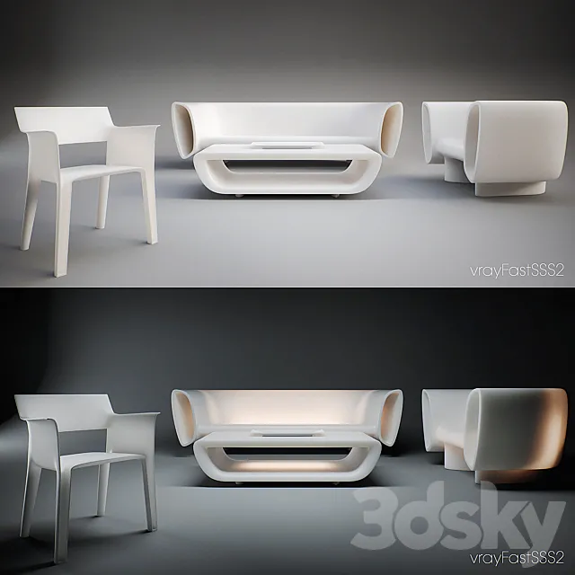 Vondom – Bum Bum Furniture Set and Pedrera Chair 3DModel Vondom – Bum Bum Furniture Set and Pedrera Chair 3DModel