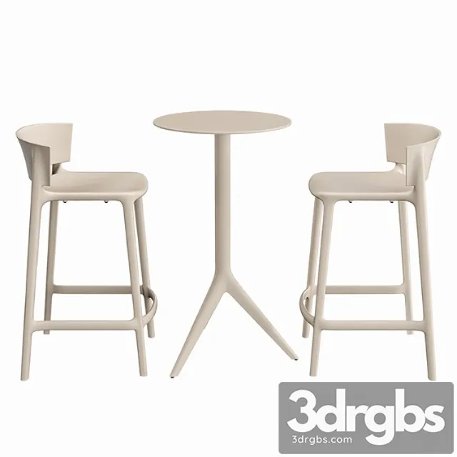 Vondom Mari Sol Table And Africa Bar Stool 3D Model Download