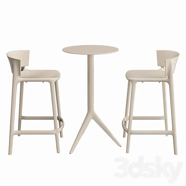 VONDOM MARI-SOL TABLE AND AFRICA BAR STOOL 3DModel