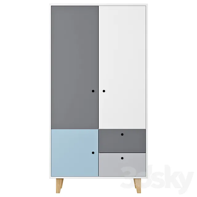Vox Concept 2 Door Wardrobe in Gray & Blue | Cuckooland 3D Model